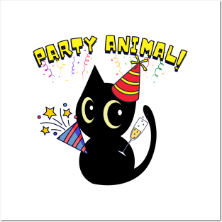 Party Animal Black Cat Posters and Art